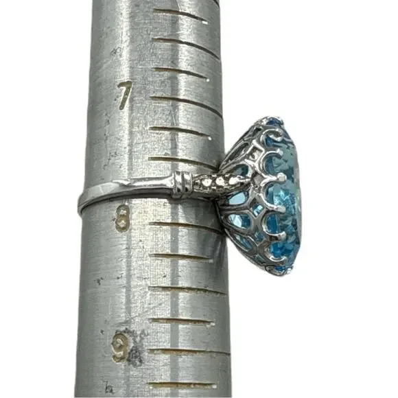 Genuine 16ct Blue Topaz Ring 925 Sterling Silver Rhodium Plated Size 7.75 - Picture 6 of 7